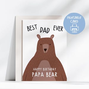 Joyeux anniversaire, carte d'anniversaire papa ours, carte imprimable, carte 5 x 7, carte d'anniversaire ours mignon pour papa, meilleure carte pour papa, des enfants