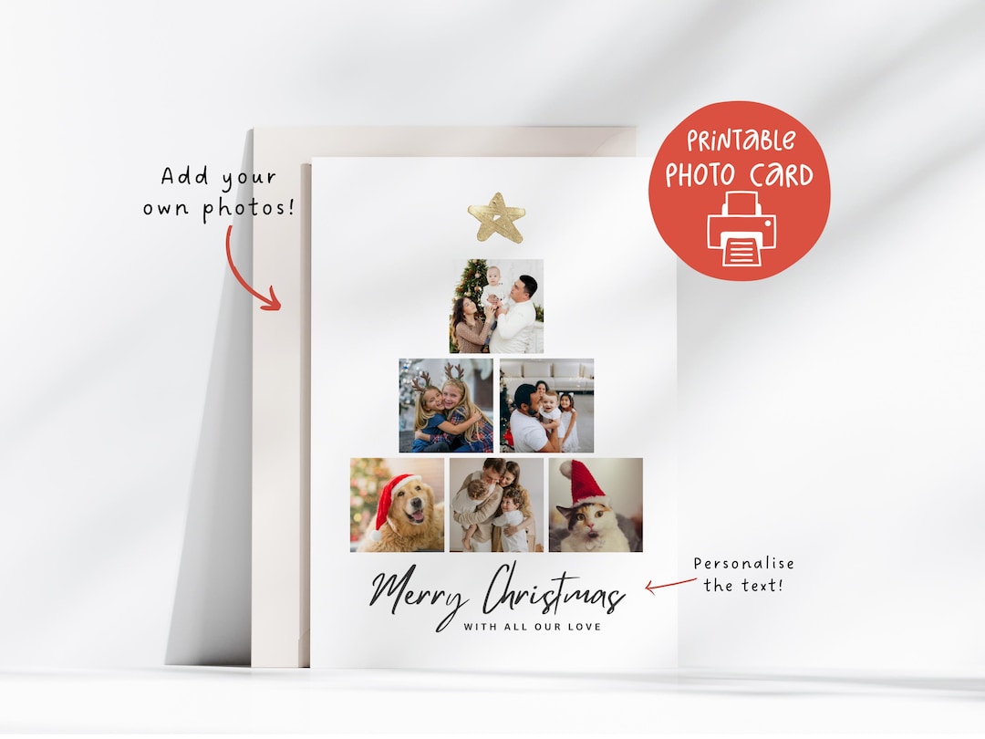 Tree Photo Cards Christmas Tree Photo Card Template, Editable Photo Collage Holiday Card ...