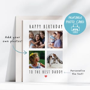 Tarjeta de cumpleaños con foto para papá, tarjeta imprimible con foto para papá, tarjeta de cumpleaños de 13x18 cm para papá, tarjeta personalizable para papá, tarjeta con foto para el Día del Padre.