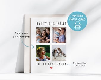 Tarjeta de cumpleaños con foto para papá, tarjeta imprimible con foto para papá, tarjeta de cumpleaños de 13x18 cm para papá, tarjeta personalizable para papá, tarjeta con foto para el Día del Padre.