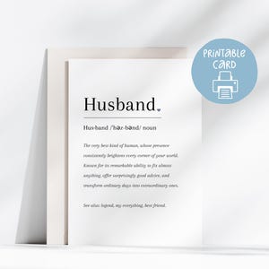 Tarjeta de definición de esposo / Regalo divertido para esposo / Imprimible minimalista / Imprimible de aniversario / Tarjeta pensativa para él, Tarjeta de cumpleaños para esposo
