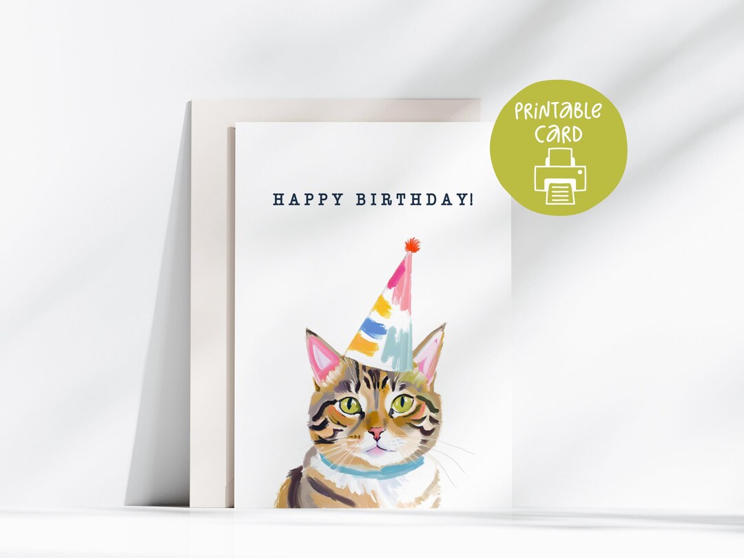 Cute Cat Birthday Printable Card, 5x7 Card With Printable Envelope ...