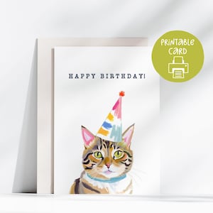 Süße Katze druckbare Geburtstagskarte, 5x7 Karte mit druckbarem Umschlag, digitaler Download, Geburtstagskarte für sie, sofort Download, Katzenliebhaber