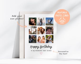 Photo Birthday Card, Printable Photo Card For Her, 5x7, Photo Birthday Card For Friend, Customizable Printable Card, Mothers Day Photo Card
