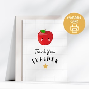 Tarjeta de manzana para maestros, tarjeta imprimible para maestros de escuela, tarjeta de agradecimiento para maestros hecha a mano, tarjeta de 5 x 7, maestro de guardería, jardín de infantes, escuela primaria