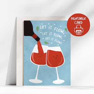 Biglietto di Natale stampabile con vino, biglietto 5x7 con busta stampabile, download digitale, biglietto di Natale con vino, biglietto per gli amanti del vino rosso