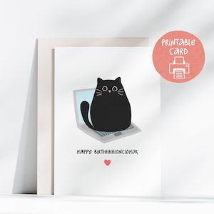 Carte de chat imprimable drôle, carte 5 x 7 avec enveloppe imprimable, téléchargement numérique, carte d'anniversaire pour ordinateur portable chat, carte d'anniversaire drôle