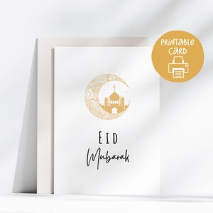 Cartão para impressão Eid Moon, Cartão Eid Mubarak, Download digital de cartão islâmico, Arte islâmica do Ramadã 5x7, Cartão feliz Eid, Eid Ul Fitre, Eid Ul Adha