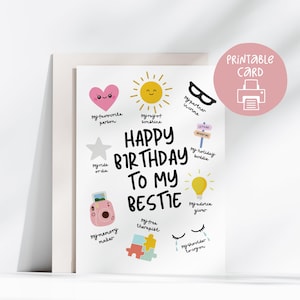 Carte d'anniversaire Bestie, carte imprimable Bestie, carte 5 x 7 avec enveloppe imprimable, carte d'anniversaire pour meilleur ami - carte d'anniversaire pour ami