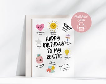Bestie Birthday Card, Bestie Printable Card, 5x7 Card with Printable Envelope, Birthday Card For Best Friend - Birthday Card For Friend