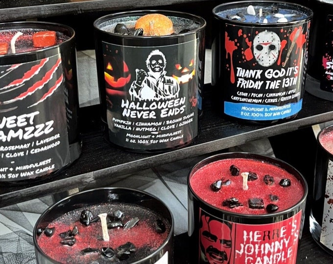 Horror Movie Candles, Halloween Lover Decor, Scary, Soy Wax Crystal Candles, Spooky Season Gifts, Fall, Michael Myers, Creepy, Black Gothic