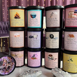 Soy Wax Crystal Candles, Hand-Poured Vegan, Healing Energy, 55 Hr Burn, Flowers, Relax, Stress Relief, Glass Jar, Unique Gift, Witchy, Fall