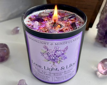 Lilac Soy Wax Crystal Candle, Floral, Spring Scent, Purple, Stress Relief, Non-Toxic, Vegan 100% Soy Wax, Aromatherapy, Garden, Mothers Day