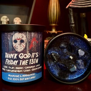 Friday the 13th Soy Wax Candle, Jason Vorhees, Thank God its Friday, Crystal Lake, Horror Movie Lover, Halloween Art, Spooky Season, Gothic image 1