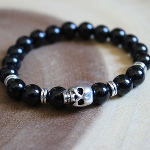 Halloween Bracelets, Skull Jewelry, Black Obsidian, Skull Bracelet, Halloween Party, Gothic, Black Halloween Bracelet, Gemstone Bracelets