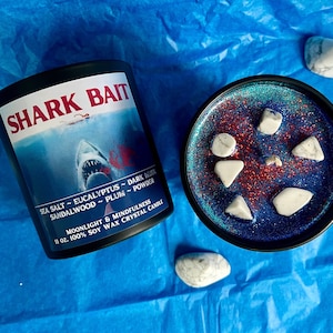 Jaws Movie Soy Wax Crystal Candle, Horror Lovers Decor, Scary, Spooky Art, Jaws Film, Shark Tooth, Ocean Water Summer Scent, Vegan, Gothic