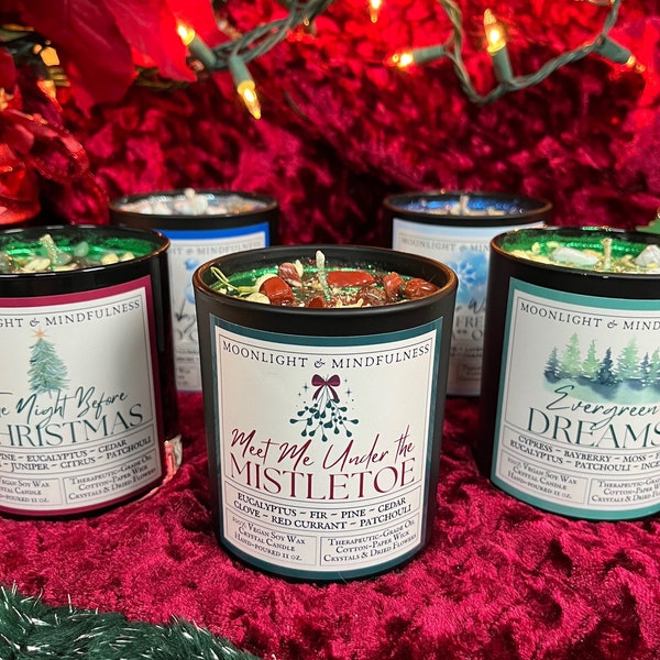 Holiday Soy Wax Crystal Candles, Christmas Candle Collection, Vegan, Nontoxic, Hand-Poured, Sparkly Winter Scents, Unique Winter Gifts, Fir