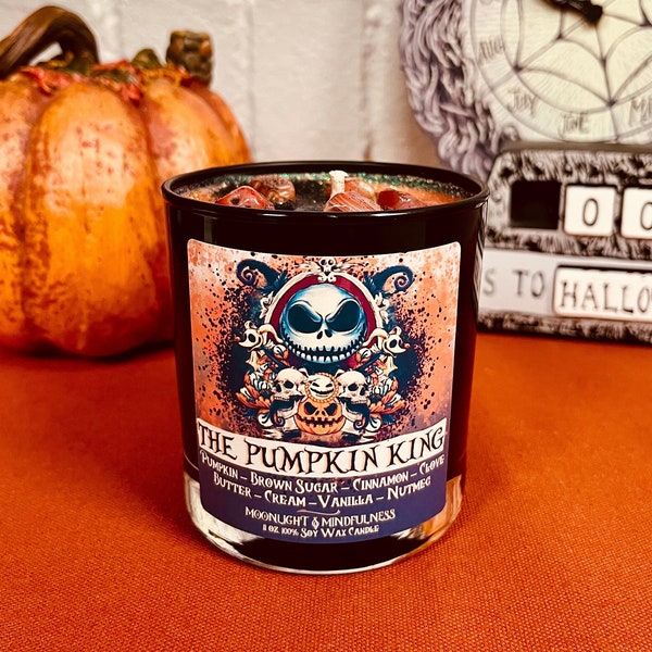 Pumpkin King Soy Wax Crystal Candle, Nightmare Before Christmas, Jack Skellington, Spooky Season Home Decor, Halloween Art, Gothic, Nontoxic