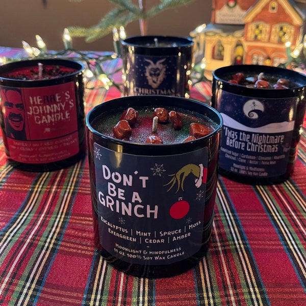 Grinch, Krampus, Holiday Candle, Nightmare Before Christmas, Horror Soy Wax Crystal, Shining, Vegan, Hand-Poured, Winter Scents, Unique Gift