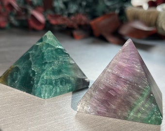 Fluorite Crystal Pyramid, Purple Green Stones, Crystal Points, Spirituality, Witchy Gifts, Meditation, Reiki, Office Stones, Positive Energy