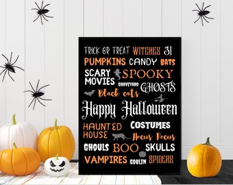 Arte de pared imprimible de Halloween, decoración del hogar de Halloween, letreros de fiesta de Halloween, letreros de Halloween, descarga digital en PDF, arte de pared de otoño, decoración de otoño