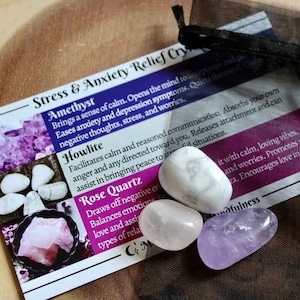 Stress & Anxiety Crystal Relief Set, 3 Stones - Amethyst, Howlite, Rose Quartz - Crystal Bundle, Valentines Day Gift Sets, Healing Crystals