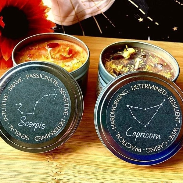 Zodiac Sign Candles, Personalized Birthday Candles, Custom Birthday Gifts, Natural Soy Wax Crystal Flower Candles 8 oz, Astrology, Horoscope