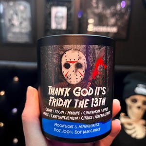 Friday the 13th Soy Wax Candle, Jason Vorhees, Thank God its Friday, Crystal Lake, Horror Movie Lover, Halloween Art, Spooky Season, Gothic image 5