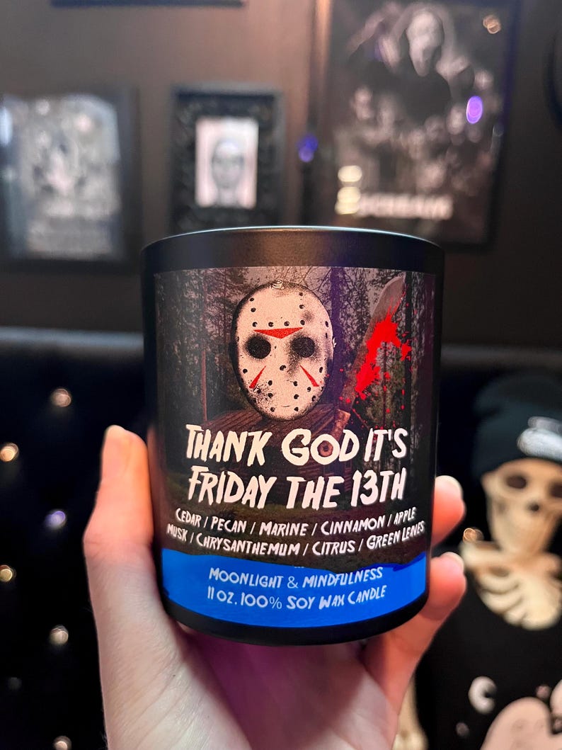 Friday the 13th Soy Wax Candle, Jason Vorhees, Thank God its Friday, Crystal Lake, Horror Movie Lover, Halloween Art, Spooky Season, Gothic image 5