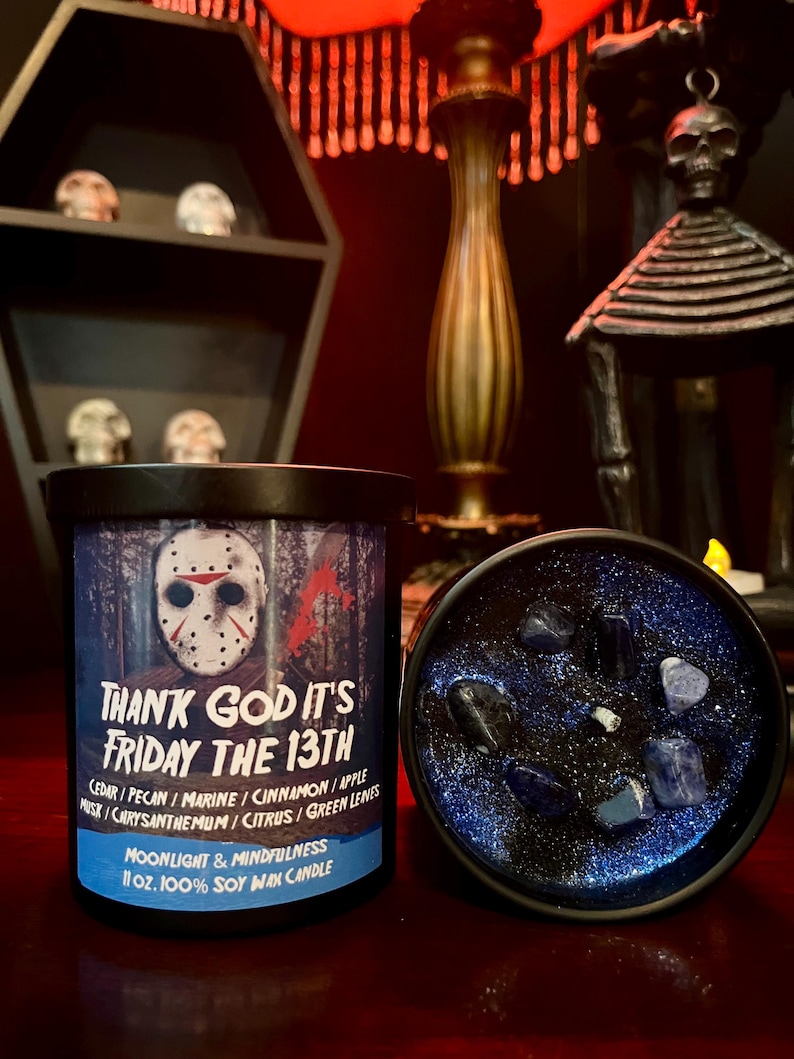 Friday the 13th Soy Wax Candle, Jason Vorhees, Thank God its Friday, Crystal Lake, Horror Movie Lover, Halloween Art, Spooky Season, Gothic image 1