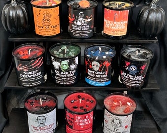 Horror Movie Candles, Halloween Lover Decor, Scary, Soy Wax Crystal Candles, Spooky Season Gifts, Fall, Michael Myers, Creepy, Black Gothic