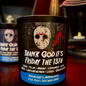 Friday the 13th Soy Wax Candle, Jason Vorhees, Thank God its Friday, Crystal Lake, Horror Movie Lover, Halloween Art, Spooky Season, Gothic image 3