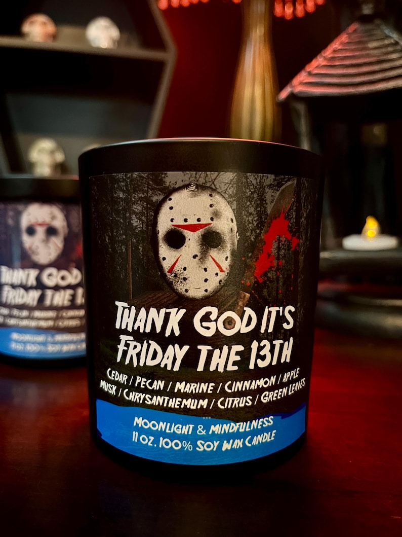 Friday the 13th Soy Wax Candle, Jason Vorhees, Thank God its Friday, Crystal Lake, Horror Movie Lover, Halloween Art, Spooky Season, Gothic image 3