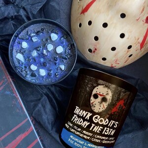 Friday the 13th Soy Wax Candle, Jason Vorhees, Thank God its Friday, Crystal Lake, Horror Movie Lover, Halloween Art, Spooky Season, Gothic image 4