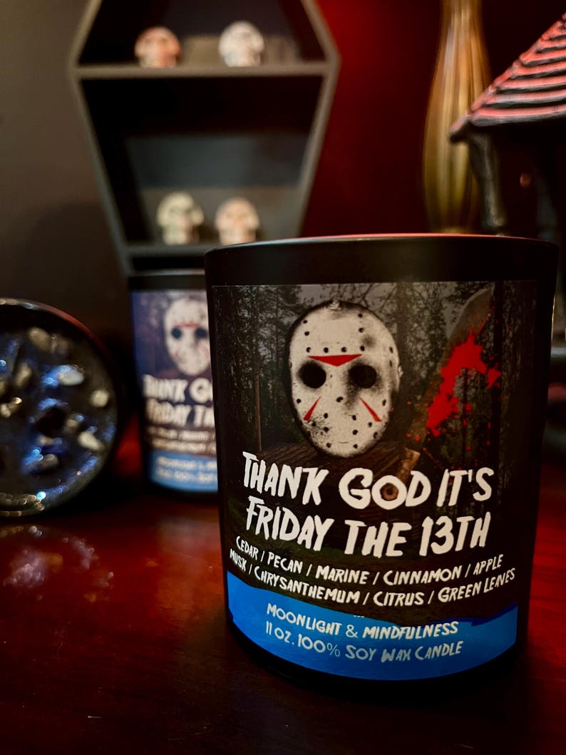 Friday the 13th Soy Wax Candle, Jason Vorhees, Thank God its Friday, Crystal Lake, Horror Movie Lover, Halloween Art, Spooky Season, Gothic image 6
