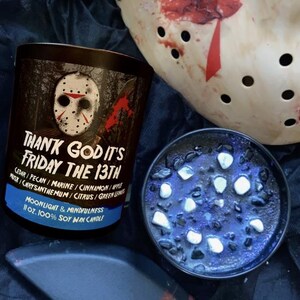Friday the 13th Soy Wax Candle, Jason Vorhees, Thank God its Friday, Crystal Lake, Horror Movie Lover, Halloween Art, Spooky Season, Gothic image 9