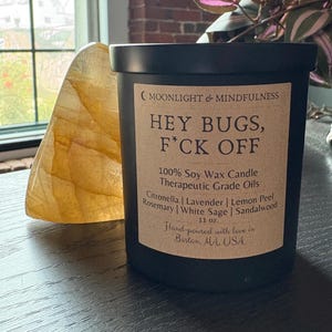 Natural Citronella & Lavender Soy Wax Candle, Vegan, Bug Mosquito Insect Repellent, Lemon Peel, Hand-Poured, 11 oz, Outdoor, Summer Gifts