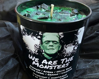 Frankenstein Soy Wax Crystal Candle, We Are The Monsters, Classic Horror Movie Decor, Halloween Gift, Spooky Season, Gothic Art, Horror Fans