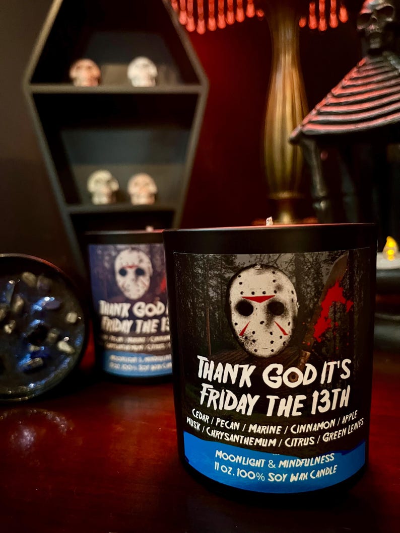 Friday the 13th Soy Wax Candle, Jason Vorhees, Thank God its Friday, Crystal Lake, Horror Movie Lover, Halloween Art, Spooky Season, Gothic image 8