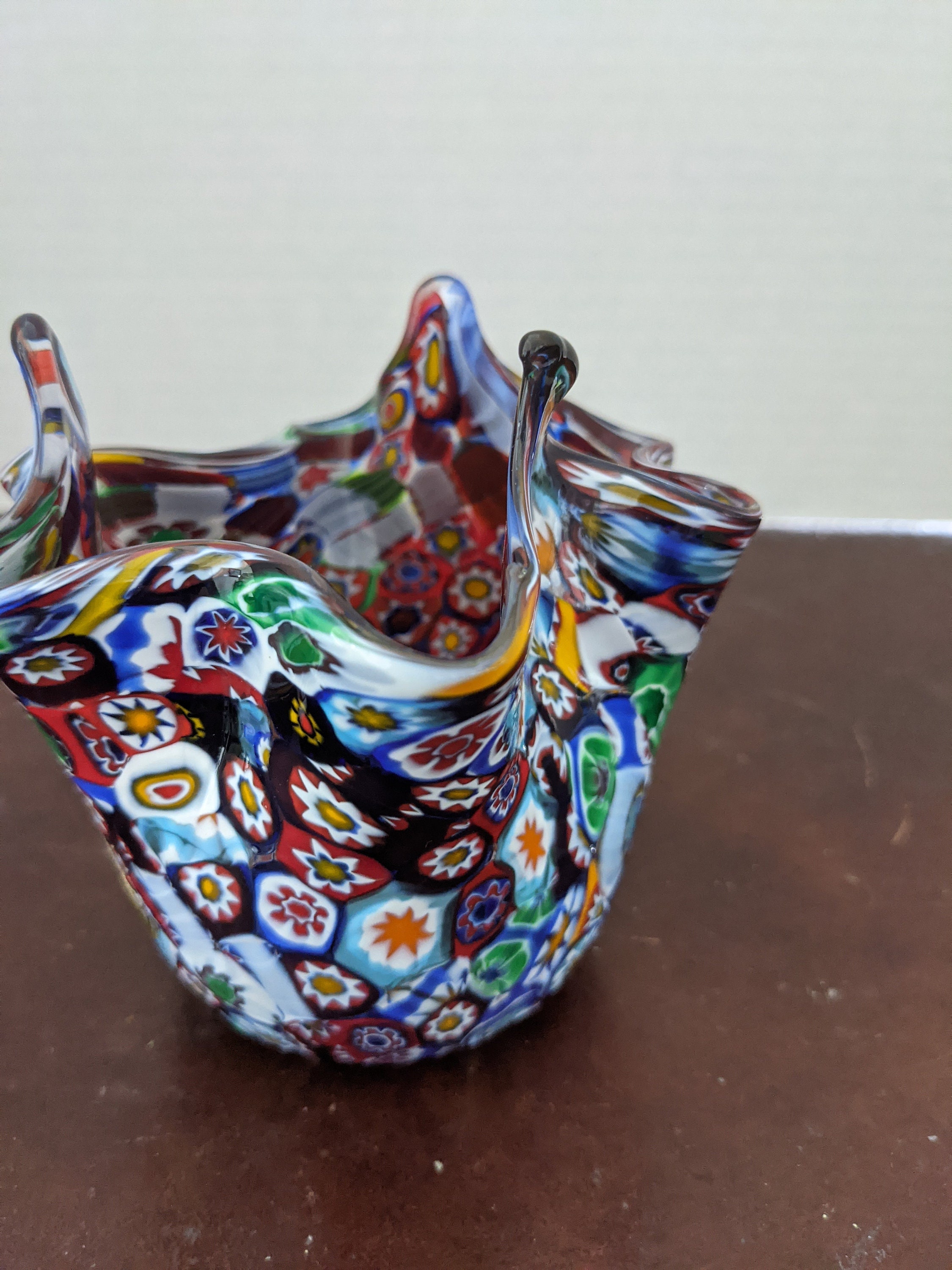 Vintage Murano Art Glass Handkerchief Ruffled Edge Vase Made Etsy