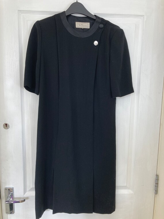 Tokyo Soir Vintage Black Tailored Dress Padded Shoulders Button up 