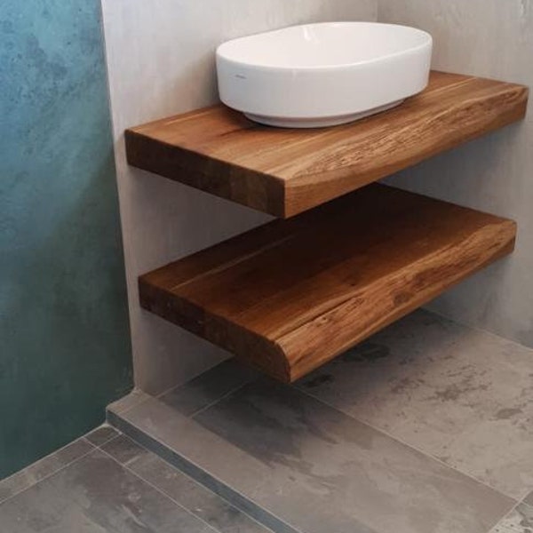 Mensola da bagno galleggiante in legno su misura, mensola a muro in legno massello rustico con bordo naturale vivo, regalo di Natale per la nuova casa