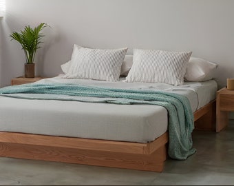 cadre de lit plateforme minimaliste japonais / mobilier japonais / cadre de lit flottant / très grand lit, grand lit double, lit /