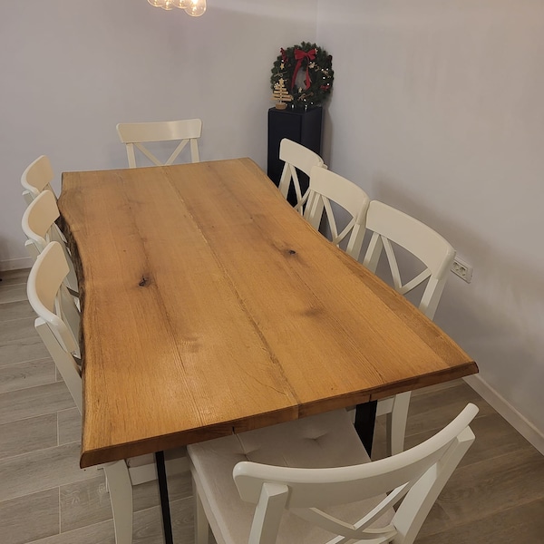 Uitschuifbare tafel Live Edge eettafel / boerderij rustiek massief teruggewonnen hout keuken eetkamer woonkamer tafel / nieuw huis cadeau voor vrouwen