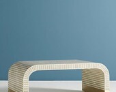 Bone Inlay Waterfall Coffee Table in Grey Blue Black, Bone Inlay Coffee Table, Waterfall Coffee Table