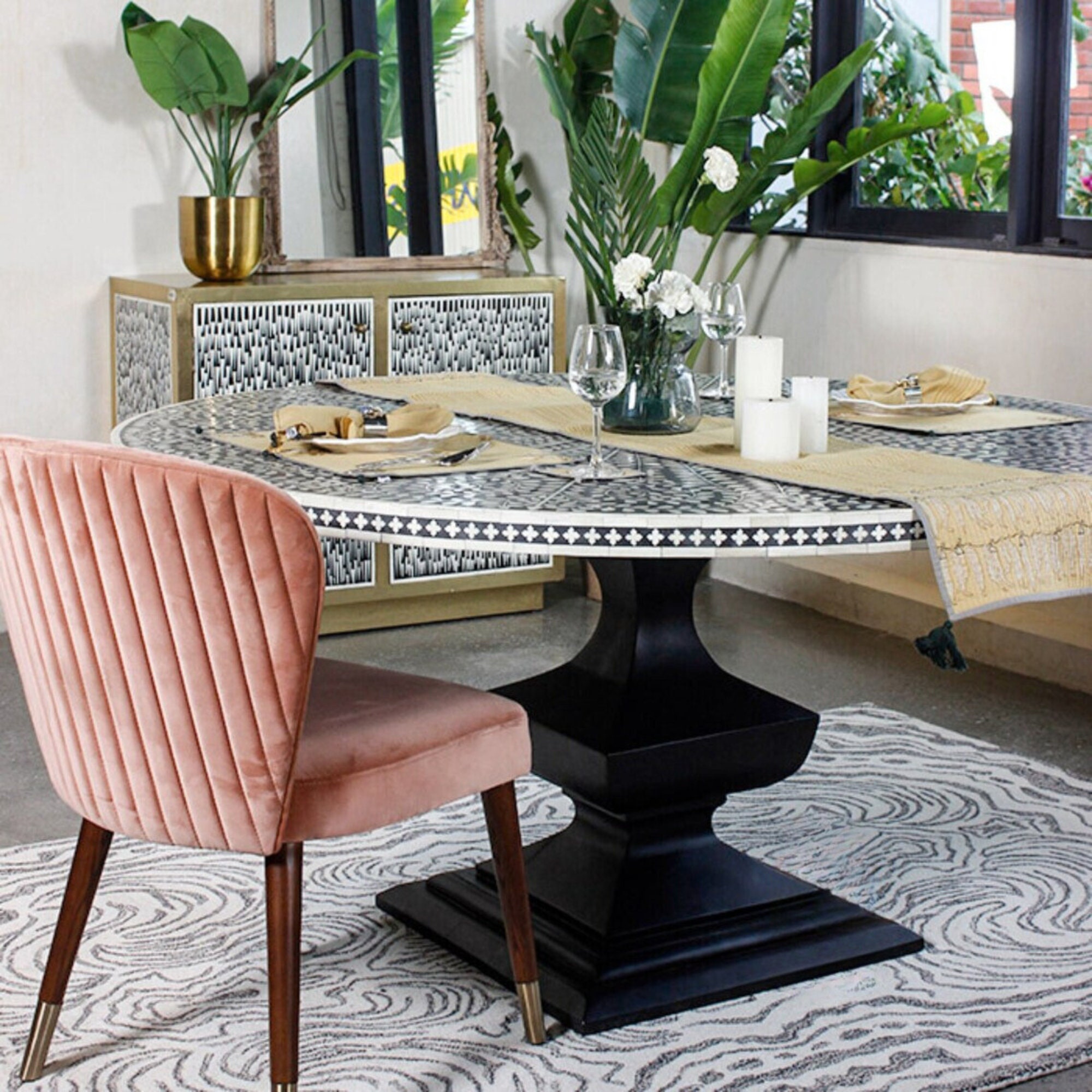 Bone Inlay Dining Table Handmade Inlay Furniture Luxurious