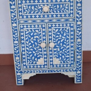 Bone Inlay Night Stand, Bedside Table in Blue Bone Inlay Bedside ...