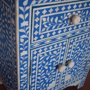 Bone Inlay Night Stand, Bedside Table in Blue Bone Inlay Bedside ...