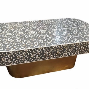 Luxurious Mother of Pearl Inlay Unique Floral Pattern With Brass Metal Base on Wooden Coffee Table for Home | Coffee Table