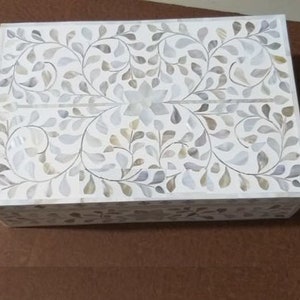 Mother of Pearl Inlay Decorative Box Floral in White, Inlay Homewares